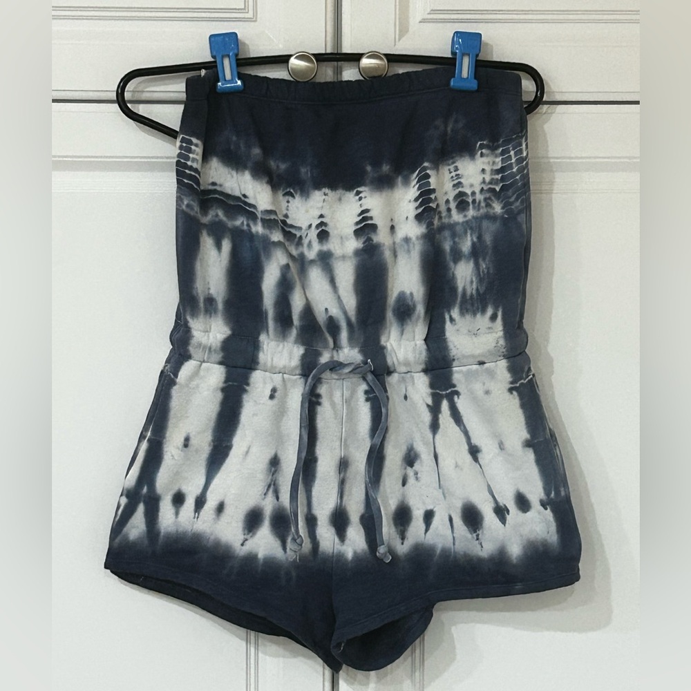 Aeropostale Tie Dye Strapless Romper Small Blue White Pockets